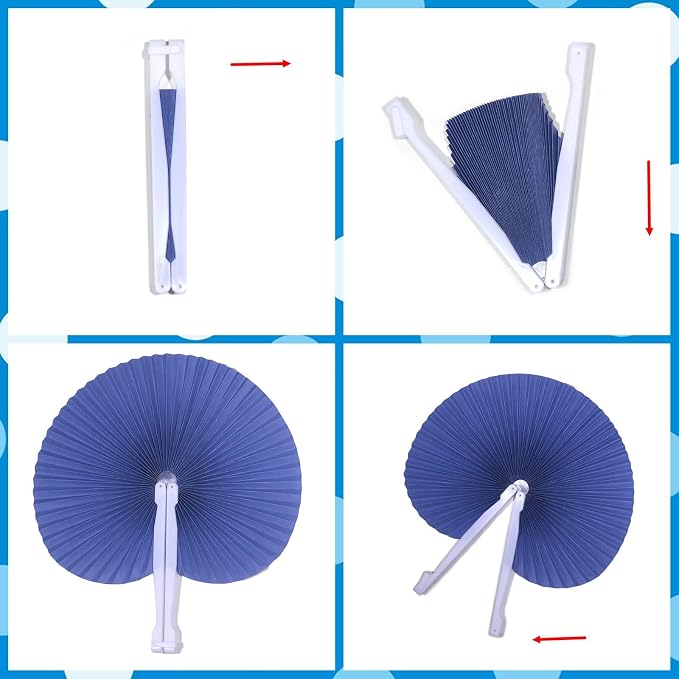 Bestage 20 Pieces Navy Round Paper Fans | Foldable Handheld Fans for Women,Folding Hand Fans for Wedding,Bridal Guest,Church,Party Favors,Dancing,Birthday,DIY