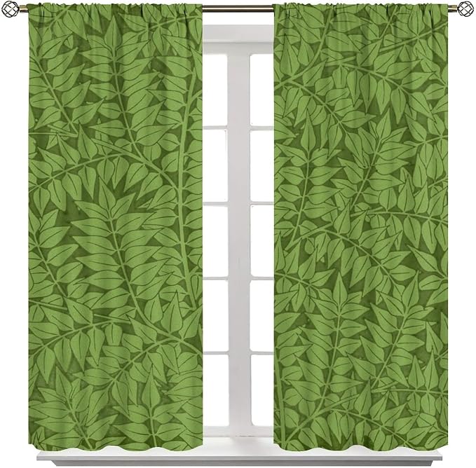 Bohemia Retro William Morris Art Blackout Window Curtains, Flowers Foliage on Green Background Curtains, for Living Room Bedroom 21(W)*63(L) 2 Panels