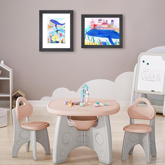 KINLINK 8.5x11 Kids Art Frame 2 Pack, Solid Wood Artwork Frames Changeable, Front Opening Hold 150 Pictures, Art Frames for Kids Artwork, 6x9 with Mat 8.5x11 without Mat, Picture Frames Black Wood