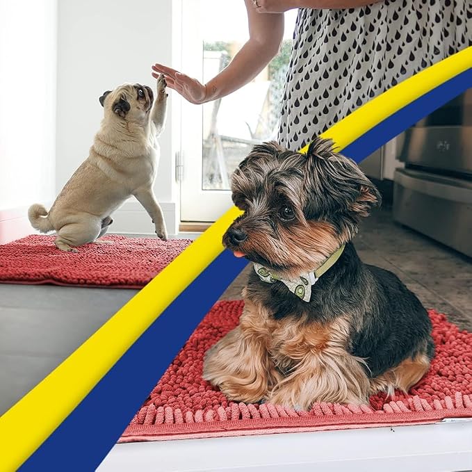 Muddy Mat® | Super Water Absorbent Door Mat Indoor, Microfiber Quick Dry Chenille Entryway Rug, Slip Resistant Front Door Mat, Indoor Mats for Entryway, Machine Washable Pet Rug, Red 24" x 72"