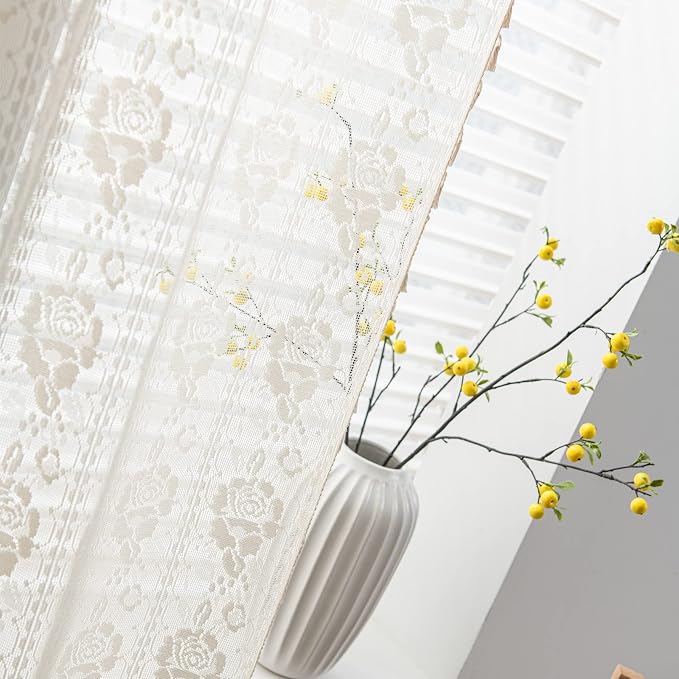 Sutuo Home Boho Sheer Curtains for Nursery Bedroom Kitchen,Bohemian Lace Curtains Crochet Florals Embroidery Handmade Knitted Tassels Vintage Chic Farmhouse Drape Rod Pocket 1 Panel 59" W x 72" L