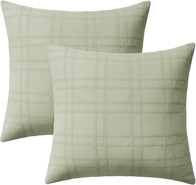 MIULEE Decorative Linen Check Throw Pillow Covers Neutral Farmhouse Vintage Pillow Covers 20x20 Set of 2 Boho Modern Home Decor for Sofa Couch Bedroom Cushion Seeding Green