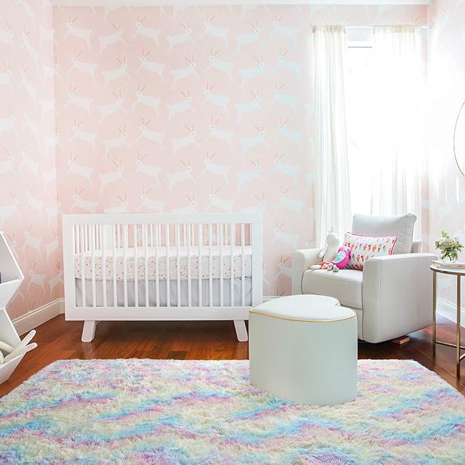 AROGAN Soft Rainbow Area Rugs for Girls Room 5x8 Feet, Fluffy Girls Bedroom Rugs, Princess Rug, Cute Colorful Carpet for Kids Teens Nursery Toddler, Pink