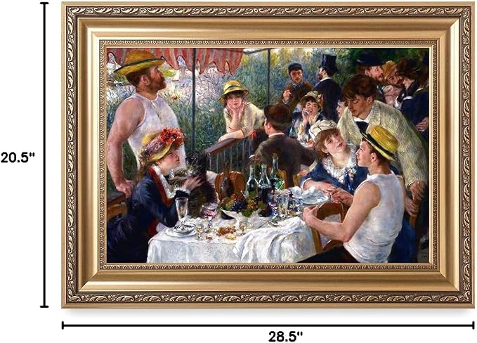 DECORARTS - Luncheon of the Boating Party by Pierre-Auguste Renoir, Giclee Print on Canvas. Ready to Hang Framed Wall Art for Home and Office Decor. Total Size w/Frame: 30x22