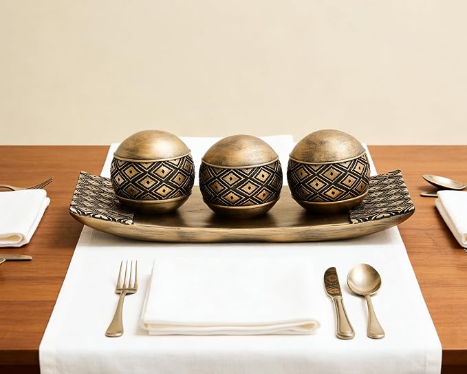 Vintage Decorative Orbs with Tray Set, 3Pcs Resin Decorative Balls with Tray, Modern Accent Sphere for Coffee Table, Dining Table, Living Room, Entryway