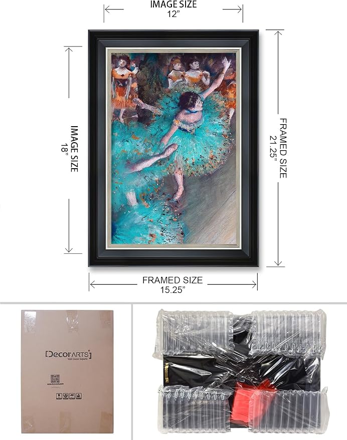 DECORARTS - Dancer in Green by Edgar Degas. Giclee Prints on Canvas. Fine Art Reproduction with Framed Wall Art. Perfect for Enhancing Home and Office Interiors. Total Size w/Frame: 15.25x21.25
