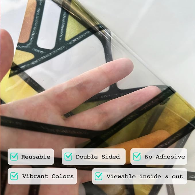 Faux Stained Glass Effect Transparent Window Film, Original Hand Drawn Static Cling Home Decal Inspired by Frank Lloyd Wright, 16.93" x84.65" Martin House, Boho