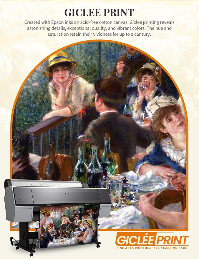 DECORARTS - Luncheon of the Boating Party by Pierre-Auguste Renoir. World Famous Giclee Canvas Reproduction with Custom Frame Options, Elegant Wall Art for Dining Room or Living Space, Ready to Hang