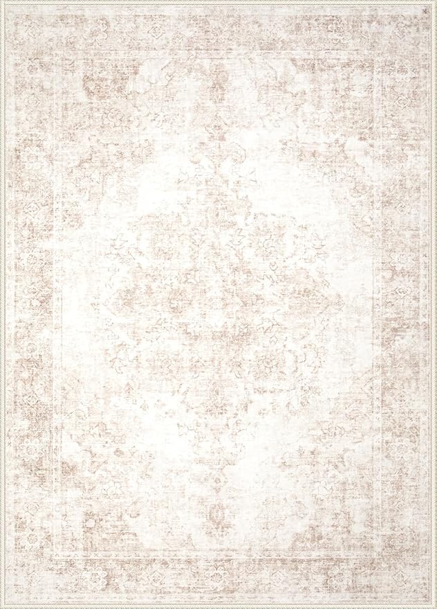 Area Rug 3x5 Vintage Rug: Washable Indoor Medallion Rug Low Pile Distressed Floor Carpet Retro Accent Doormat for Bedroom Bathroom Hallway Kitchen Home Office(Retro Beige, 3'x5')