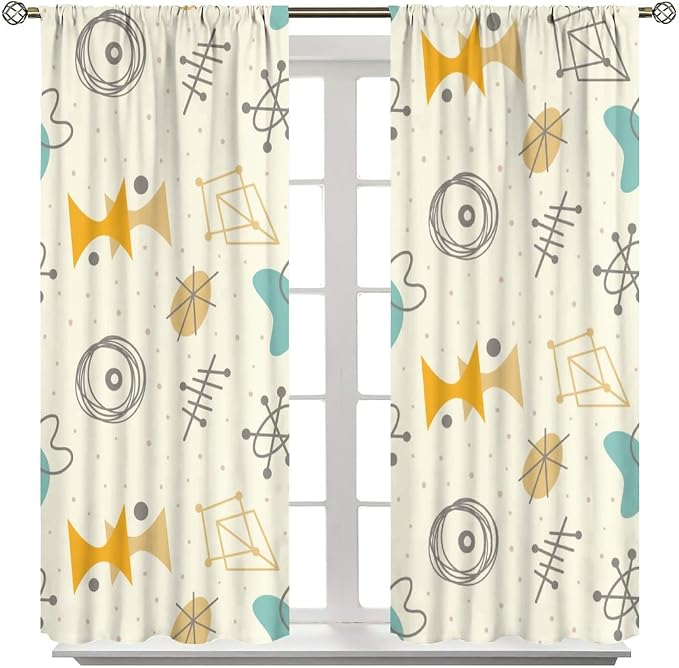 JESTRONRY Mid Century Modern Curtains,Vintage 1950s Atomic Stars Abstract Geometric Shapes Window Treatments Curtains for Living Room Bedroom Kitchen Bathroom Home Decor C 63x72in
