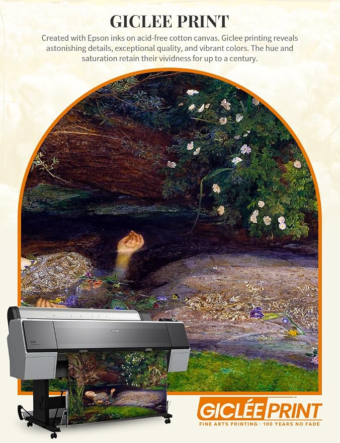 DECORARTS - Ophelia by John Everett Millai. World Famous Painting Reproduction. Giclee Prints in Classic Golden Frame Ready to Hang