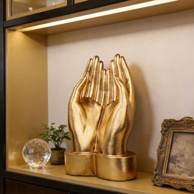 Golden Hands Sculpture Resin Statues Home Decor (Holding Hands) | Gold Hands Shelf Decor Electroplated Resin Statues Office Desktop Home Decor Bedroom Sculpture Indoor/Outdoor Ornament