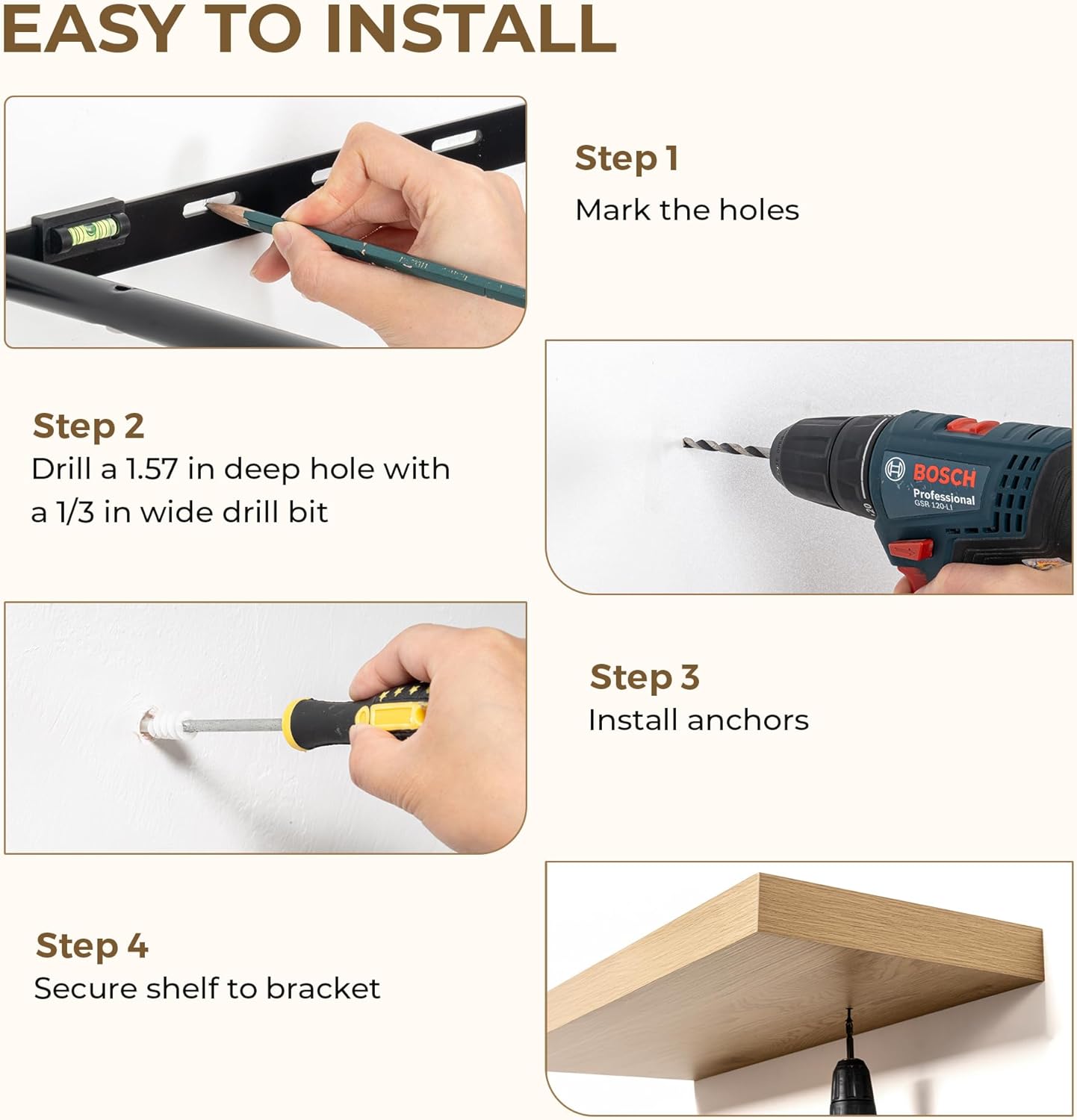 Dreamland 36 Inches Floating Shelves for Wall, 9.3" Deep Long Floating Shelves Set of 2, Large Display & Storage Shelf, Wall Shelf for Bathroom Bedroom Living Room Kitchen Office, Oak