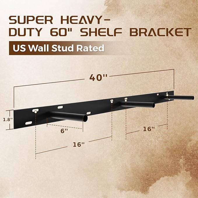 60x7x3 Fireplace Mantel - Solid Rustic Wood Wall Mounted Floating Shelf - DIY Color - with Invisible Heavy Duty Steel Bracket