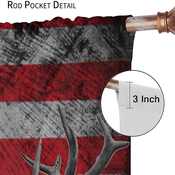 American Flag Curtains,Vintage Farmhouse Wildlife Elk Hunter Rural Style Drape for Bedroom Living Room Window Treatment 2 Panels Set Total Size 52" W X 84" L Inch