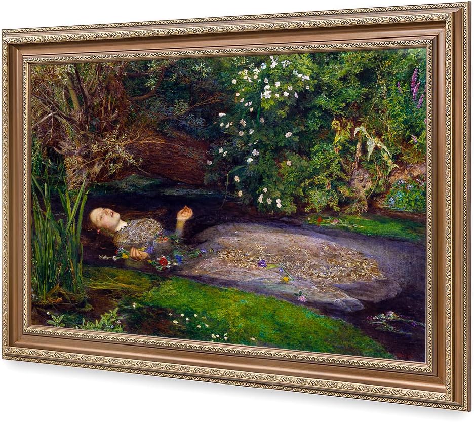 DECORARTS-World Famous Art With Frame Ophelia by John Everett Millais. Giclee Print on Canvas. Professionally Framed for Home and Office Decor. Ready to Hang. 30"L x 20"W