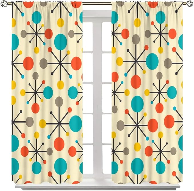 JESTRONRY Mid Century Curtains,Mid Century Fifties Modern Retro Colors Pattern Blackout Rod Pocket Window Drapes for Living Room Bedroom Kitchen Bathroom Home Decor 63x63in