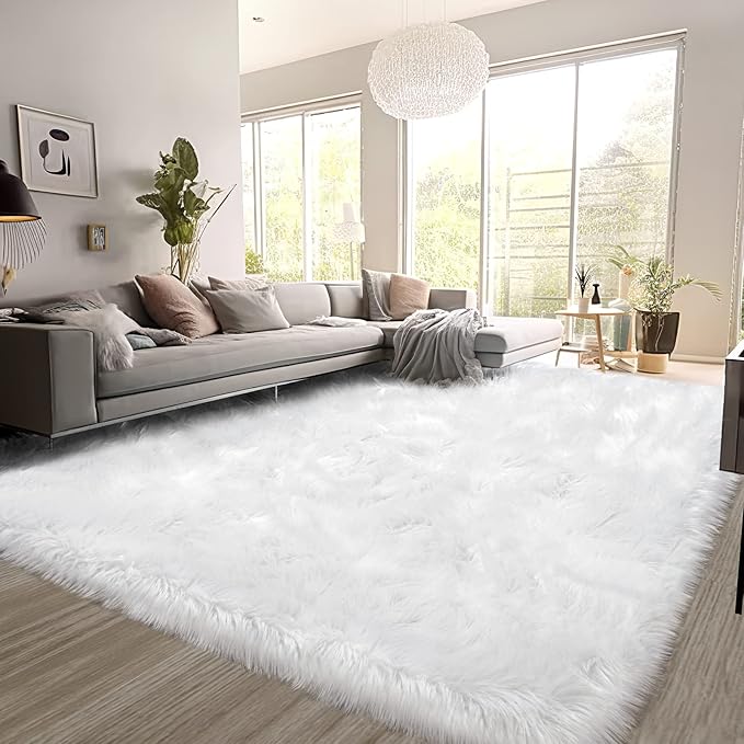 SERISSA Ultra Soft Faux Fur 6x9 Feet Fluffy Shaggy Area Rug White Faux Sheepskin, Fuzzy, Furry Throw for Living Room, Bedroom, Nursery