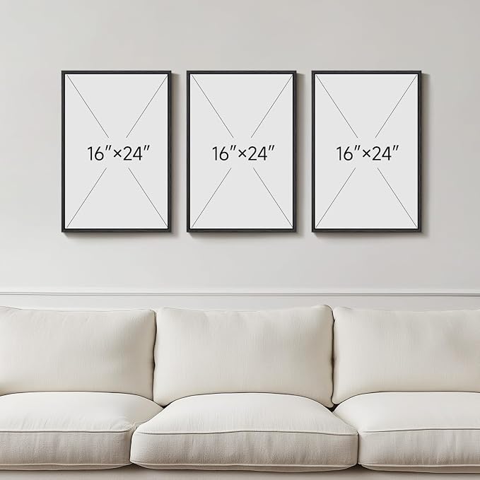 Framed Boho Mid Century Modern Wall Art for Living Room, 3 Piece Large Abstract Canvas Prints Paintings, Orange Earth Tones Moon Botanical Artwork Decor for Bedroom Hallway 16x24 Inch