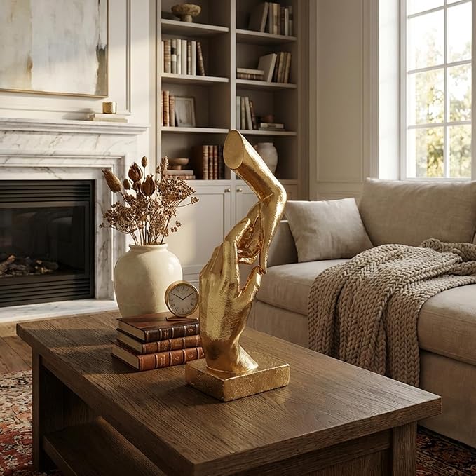 Golden Hands Sculpture Resin Statues Home Decor (Hold Hands) | Gold Hands Shelf Decor Electroplated Resin Statues Office Desktop Home Decor Bedroom Sculpture Indoor/Outdoor Ornament
