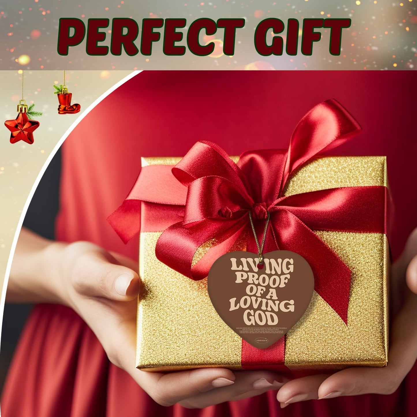 Christian Ornaments, Living Proof of a Loving God Scripture Religious Ceramic Ornament Heart Keepsake Decorations, Christian Gifts for Women Teen Girls