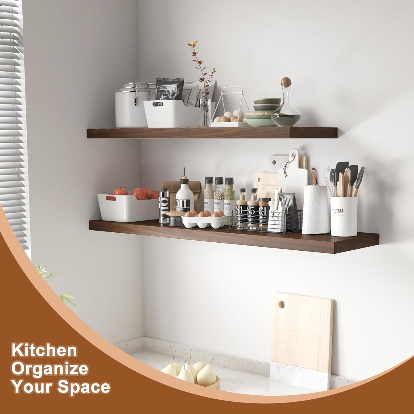 48 Inch Floating Shelf 2 Pack Large Floating Shelves for Wall No Drilling Accessories Included Deep Wall Shelves for Living Room Kitchen Farmhouse 48" W x 12" D x 1.2" Walnut