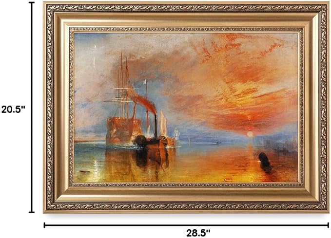 DECORARTS - The Fighting Temeraire by William Turner. Oil Painting Reproduction, Giclee Print on Canvas. Ready to Hang Framed Wall Art for Home and Office Decor. Total Size w/Frame: 30x22