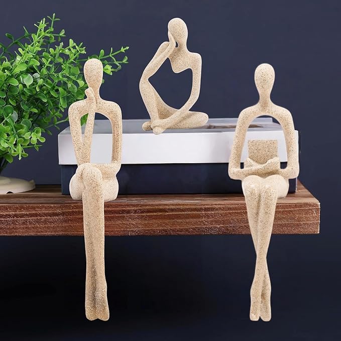 Prettidecor Home Decor Thinker Statue Accents, Set of 3 Thinker Sculptures Office Decor Abstract Resin Decoration on Shelf Table Desk for Living Room Office Bedroom Bookshelf Decor (Small)