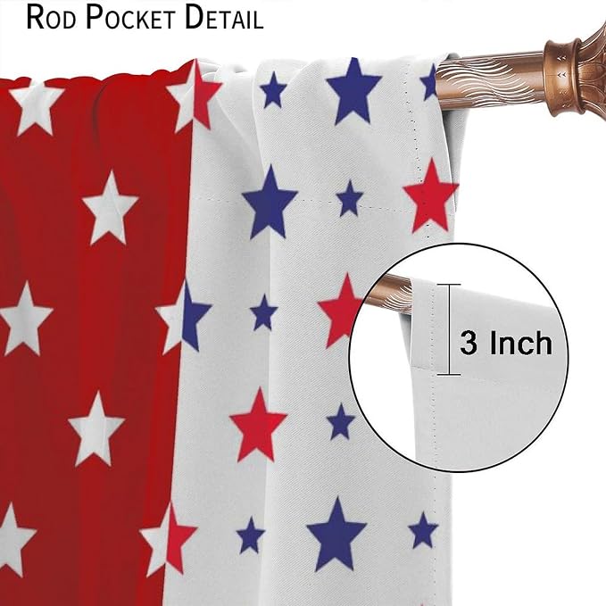 4th of July Curtain,Patriotic Stars Stripes Red White Blue Independence Day Drapes for Bedroom Living Room Kitchen Window Treatment 2 Panels Set Total Size 42" W X 45" L Inch