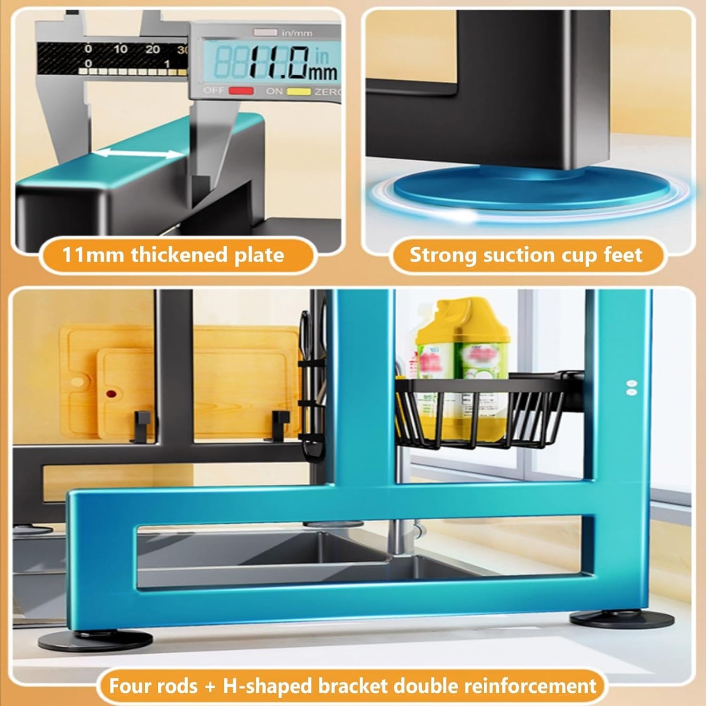 Home Furnishing Over The Sink Dish Drainer Drying Rack 3 Tier Over Sink Dish Rack for,oversink Dish Dry Rack,Space Saving Dish Drying Rack,Kitchen Sink Organizer countertop(Black,75cm/29.5in)