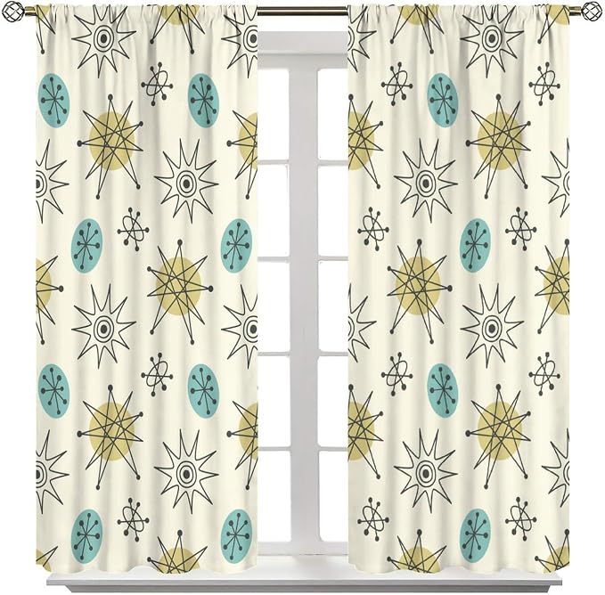 JESTRONRY Mid Century Modern Curtains. Retro 1950s Vintage Style Atomic Background Home Fabric Living Room Bedroom Kitchen Bathroom Decor 84x84in