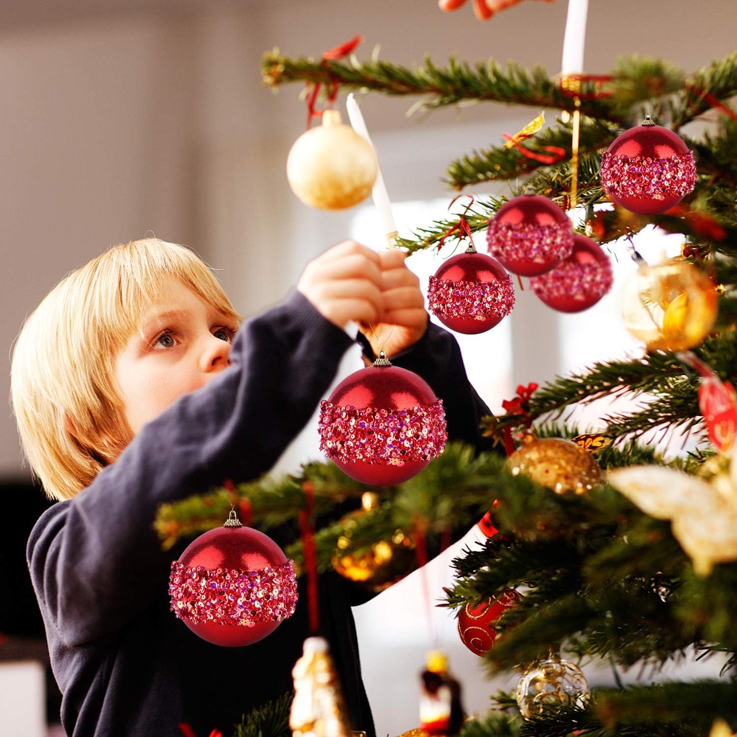 4" Christmas Ball Ornaments, 4pc Set Red Shatterproof Christmas Decorations Tree Balls for Xmas Trees Wedding Party Holiday Decorations