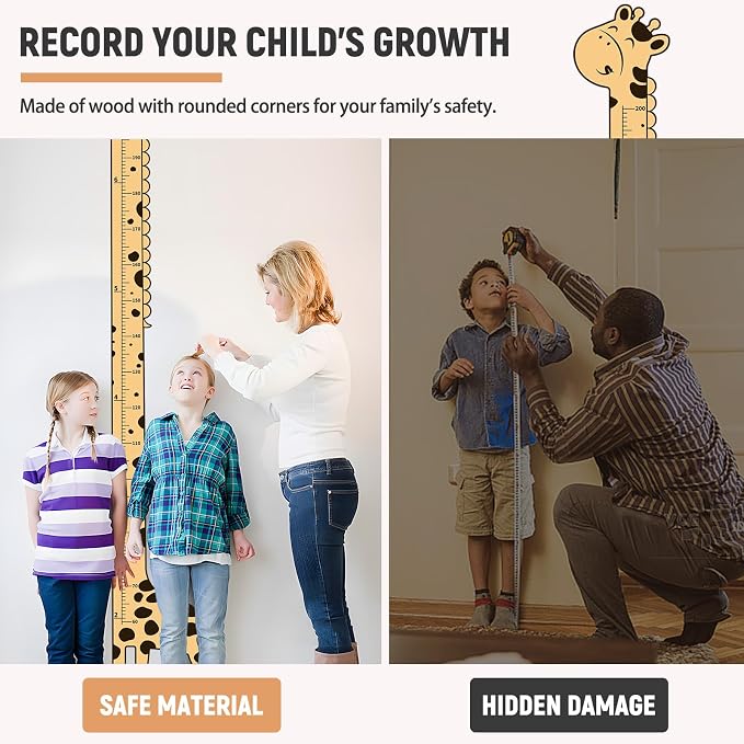 Wooden Growth Chart for Kids,Giraffe Height Chart for Boy Girls,Measuring Board for Kids Height,for Child's Room,Nursery Decor Decoration Wall Art (Brown giraffe)