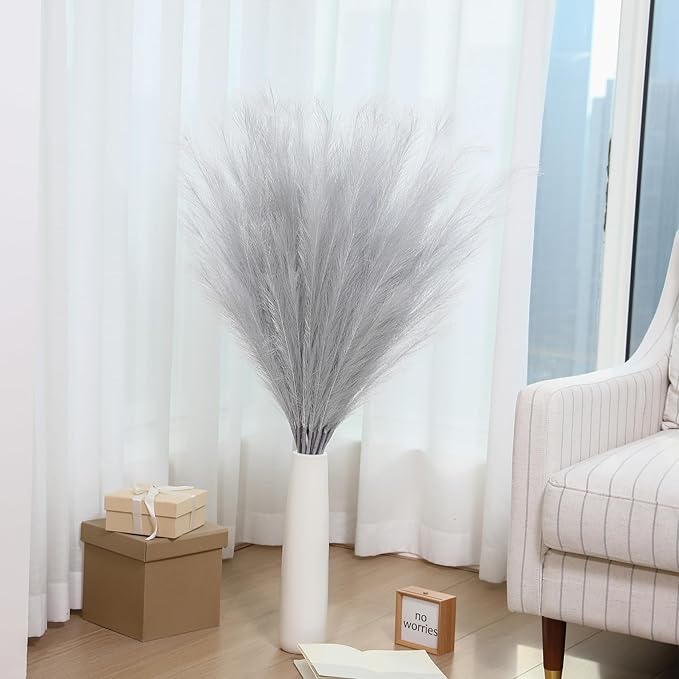 Wertuirk Silver Pampas Grass Decor, 8 Pcs 45 Inch Tall Large Faux Pompous Grass, Long Artificial Flowers for Floor Vases, Wedding Centerpieces, Baby Shower and Home Decoration (Silver)