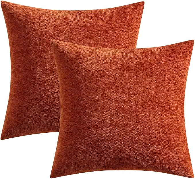 MIULEE Pack of 2 Terracotta Decorative Pillow Covers 20x20 Inch | Soft Chenille Couch Throw Pillows Farmhouse Cushion Covers for Home Decor Sofa Bedroom Living Room