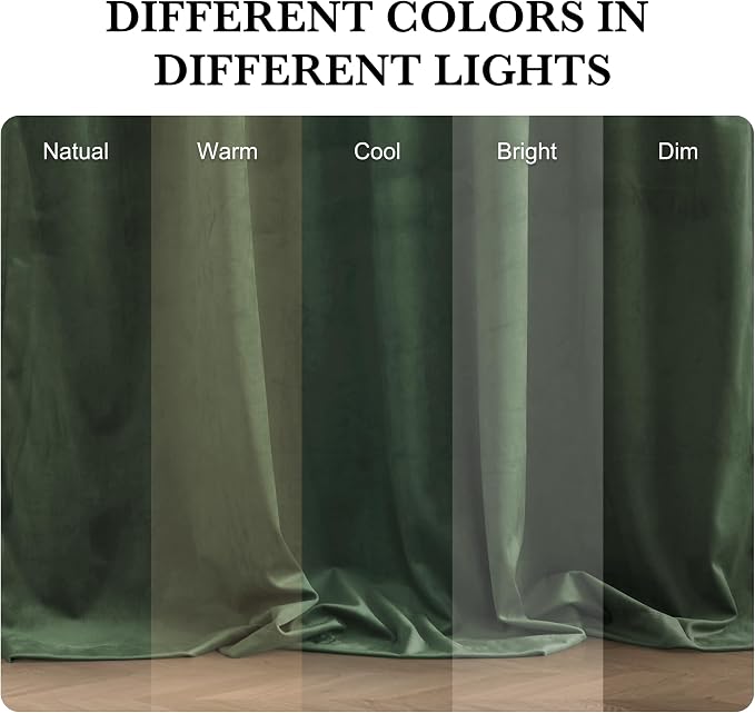 RYB HOME Elegant Green Velvet Curtains 72 inches Long, Light Blocking, Thermal Insulated, Stylish Velvet Drapes with Hook Belt for Cozy Home Aesthetics, 52" W x L72 L, 2 Panels Set