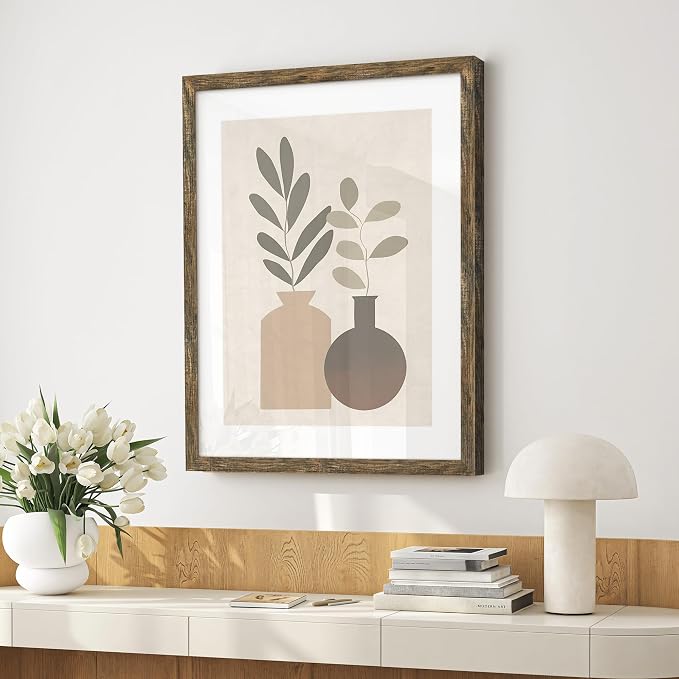 Picrit 20x24 Picture Frame 3 Pack, Wooden Brown Rustic Poster Frame, Display Poster 16 x 20 with Mat or 20 x 24 without Mat for Horizontal or Vertical Wall Mounting