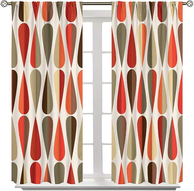 JESTRONRY Mid Century Curtains,Modern Abstract Triangular Retro Design Room Darkening Door Window Rod Pocket Curtain for Living Room Bedroom Kitchen Bathroom 42x54in