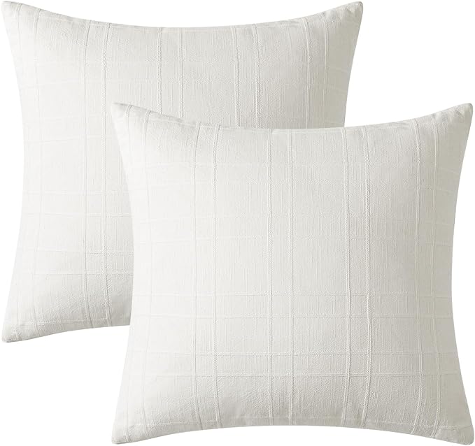 MIULEE Decorative Linen Check Throw Pillow Covers Neutral Farmhouse Vintage Pillow Covers 20x20 Set of 2 Boho Modern Home Decor for Sofa Couch Bedroom Cushion Cream White