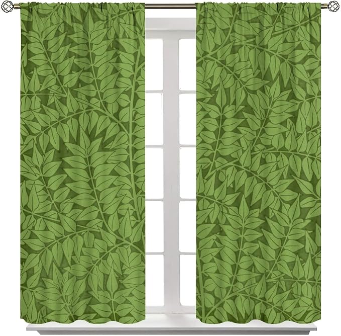 Bohemia Retro William Morris Art Blackout Window Curtains, Flowers Foliage on Green Background Curtains, for Living Room Bedroom 42(W)*84(L) 2 Panels
