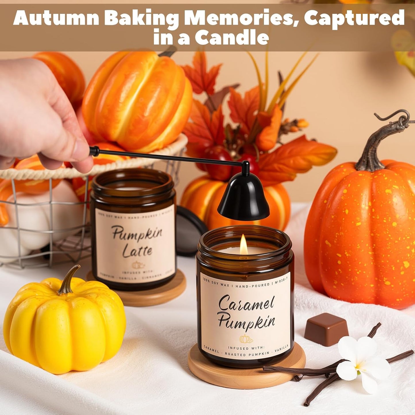 Auelife Fall Candles, Pumpkin Latte Scented Candle – Fall Soy Candle for Home | Autumn Aromatherapy Candles| Pumpkin Scented for Autumn Home Décor & Cozy Gift for Women