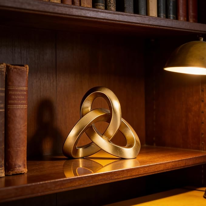 Modern Gold Knot Sculpture Decor – Abstract Geometric Tabletop Statue for Coffee Table, Bookshelf & Mantel, Contemporary Gold Decorative Accent for Living Room
