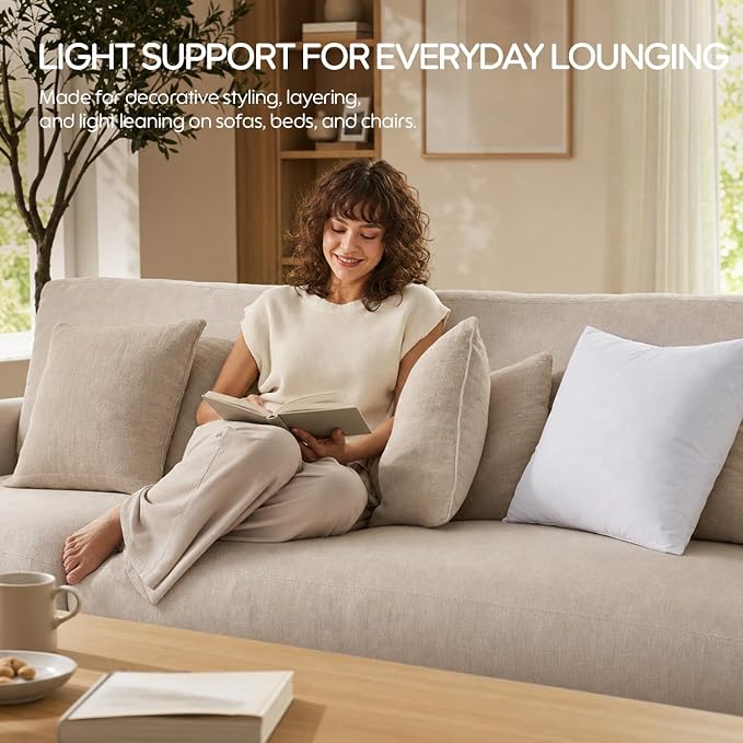 22x22 Feather Throw Pillow Inserts, Decorative Pillow Inserts for Covers, Fuller Fit with Soft Support for Bed and Couch, Set of 2