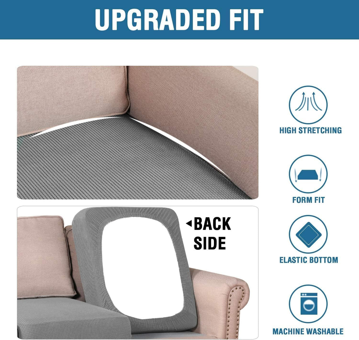 H.VERSAILTEX Super Stretch Individual Seat Cushion Covers Sofa Covers Couch Cushion Covers Slipcover Sets Thick Jacquard Textured Twill Fabric (1 Piece Chair Cushion Cover, Dove)