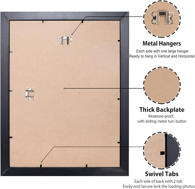 LaVie Home 11x14 Picture Frame, 11 x 14 Frame Display Pictures 8x10 with Mat or 11x14 Without Mat, Stable and Sturdy Black Frame and Polished Plexiglass, Horizontal and Vertical Format of The Walls