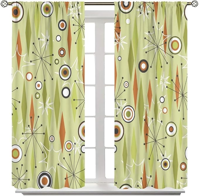 JESTRONRY Mid Century Curtains,Vintage 1950s Modern Retro Atomic Pattern Blackout Rod Pocket Window Drapes for Living Room Bedroom Kitchen Bathroom Home Decor 63x72in