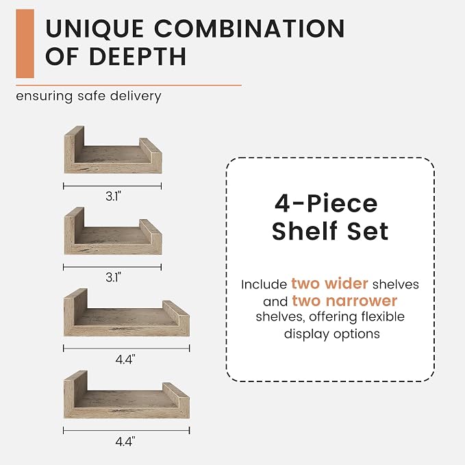 FLYJOE Floating Picture Ledge Shelves for Wall Set of 4, 48 Inch Wall Shelves with Lip Long Large Nursery Book Shelf for Toys Storage Kids Bookshelf Wall Mounted Living Room Bedroom Decor Frames