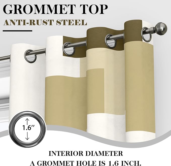Tyrot Beige 100% Blackout Curtains for Bedroom 63 inch Long 2 Panels Set White Beige Modern Abstract Geometric Black Out Curtains Insulated Room Darkening Window Drapes for Living Room, 52Wx63L