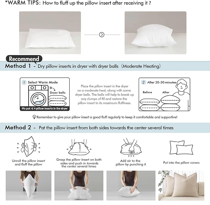 MIULEE Feather Pillow Insert 24x24, Decorative Down Throw Pillow Insert Fluffy Throw Pillow Cotton Fabric for Sofa Bed Couch