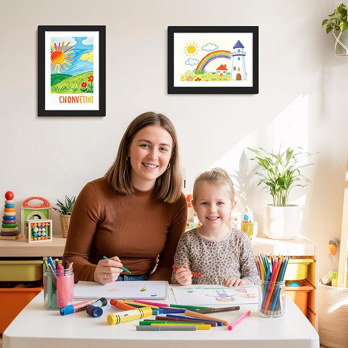 2 Pack Kids Art Frames 9 x12 Inch Kids Artwork Flip Frame Changeable for Picture Display, Children School Drawing Projects Storage, Horizontally Vertically Wall Hanging, Front Opening, Black